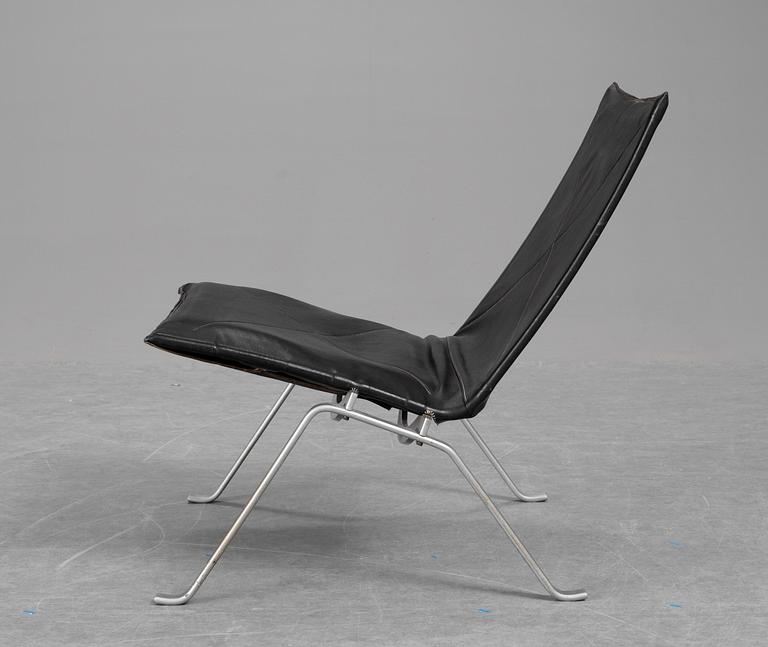 A Poul Kjaerholm "PK-22" black leather and steel easy chair, E Kold Christensen, Denmark 1960's. Maker's mark in the steel frame.