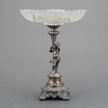 UPPSATSSKÅL, silver och glas, Finland 1890. Vikt ca 1700 g.