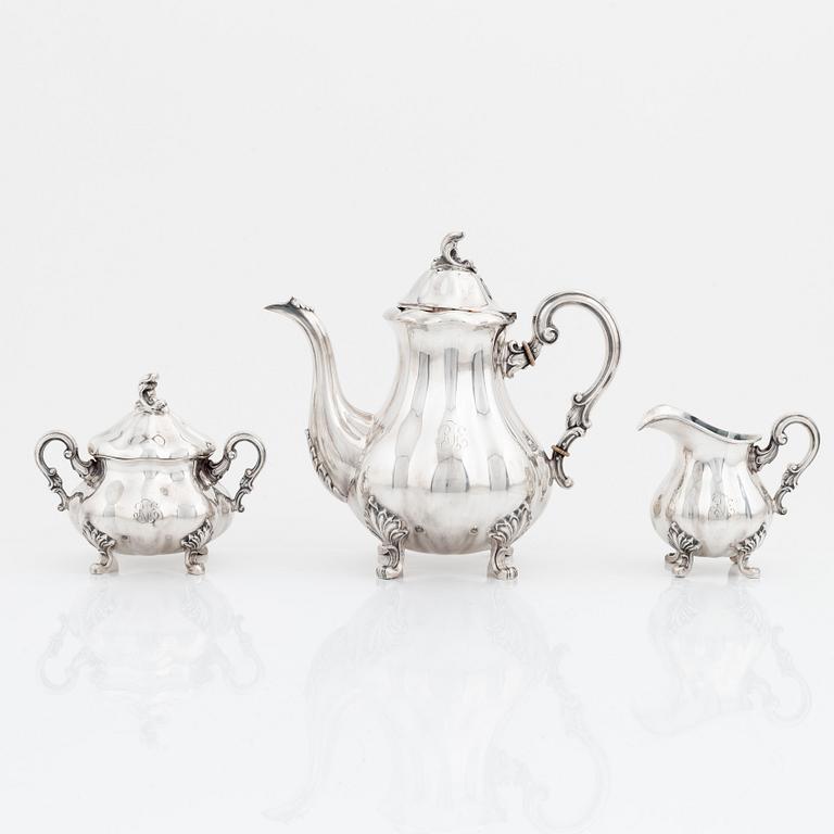 Kaffeservis, 3 delar, silver, rokokostil, Norge, svenska importstämplar, 1900-talets början.