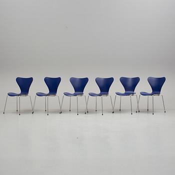 ARNE JACOBSEN, stolar, "Sjuan", 6 stycken, Fritz Hansen, 1900/2000-tal.