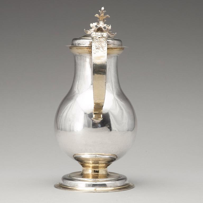 Didrik Hansson Hysing, vinkanna, silver, (verksam i Stockholm 1676-1701). Barock.