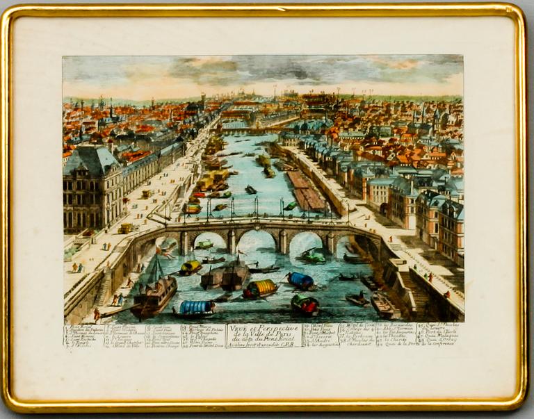 PIERRE AVELINE, efter, kopparstick, Veue et Perspective de la Ville de Paris.