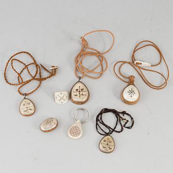 Seven pieces om Sami jewellery, signed.