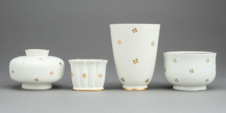 PARTI KERAMIK, 4 delar, stengods, Carrara-glasyr, Wilhelm Kåge, Gustavsberg.