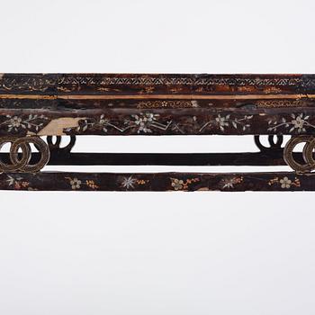 A  Chinese black lacquered altar table with mother of pearl inlay, 17th /18th Century.