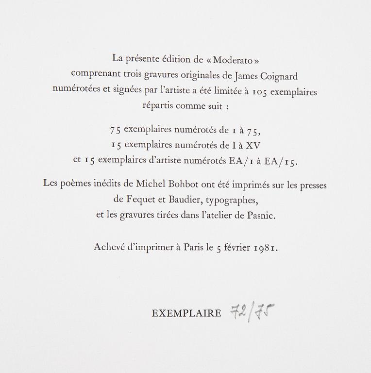 James Coignard, mapp med tre carborundum etsningar, 1981, signerade 72/75.