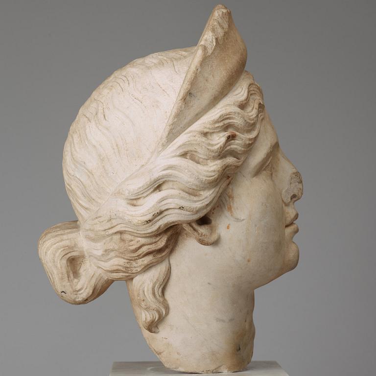A marble portrait head of a woman with diadem, Roman 150 AD or later ie until modern times.