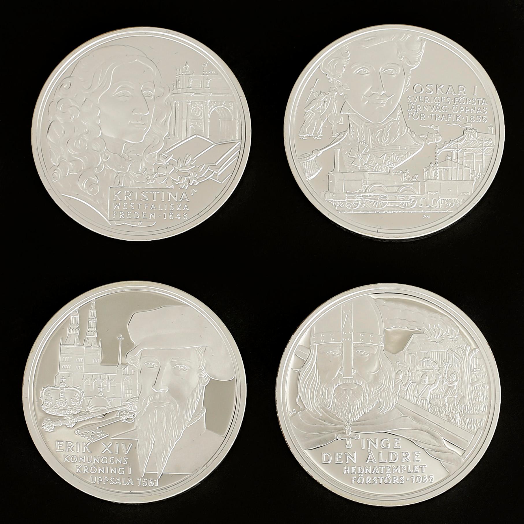 MINNESMYNT, 23 st, sterlingsilver, "Sveriges regenter", ca 621 g.