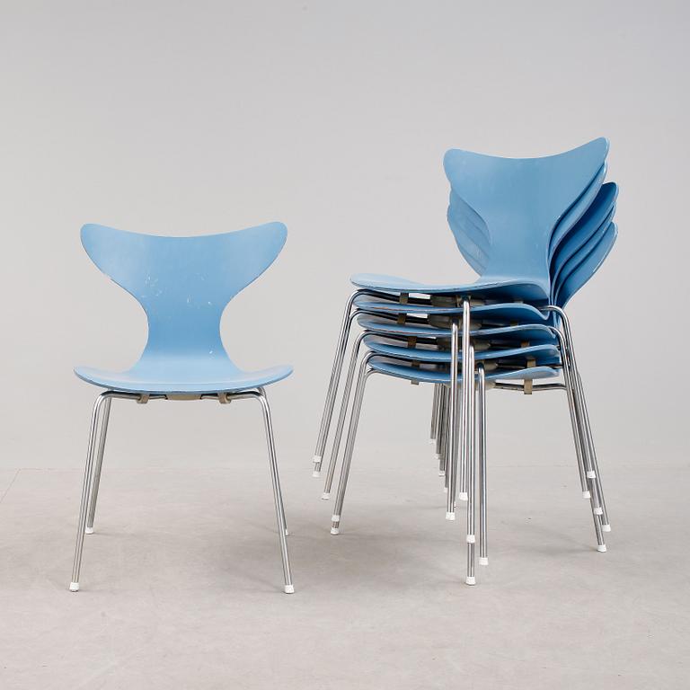 STOLAR, 6 stycken, "Liljan", Arne Jacobsen, 1970-tal.