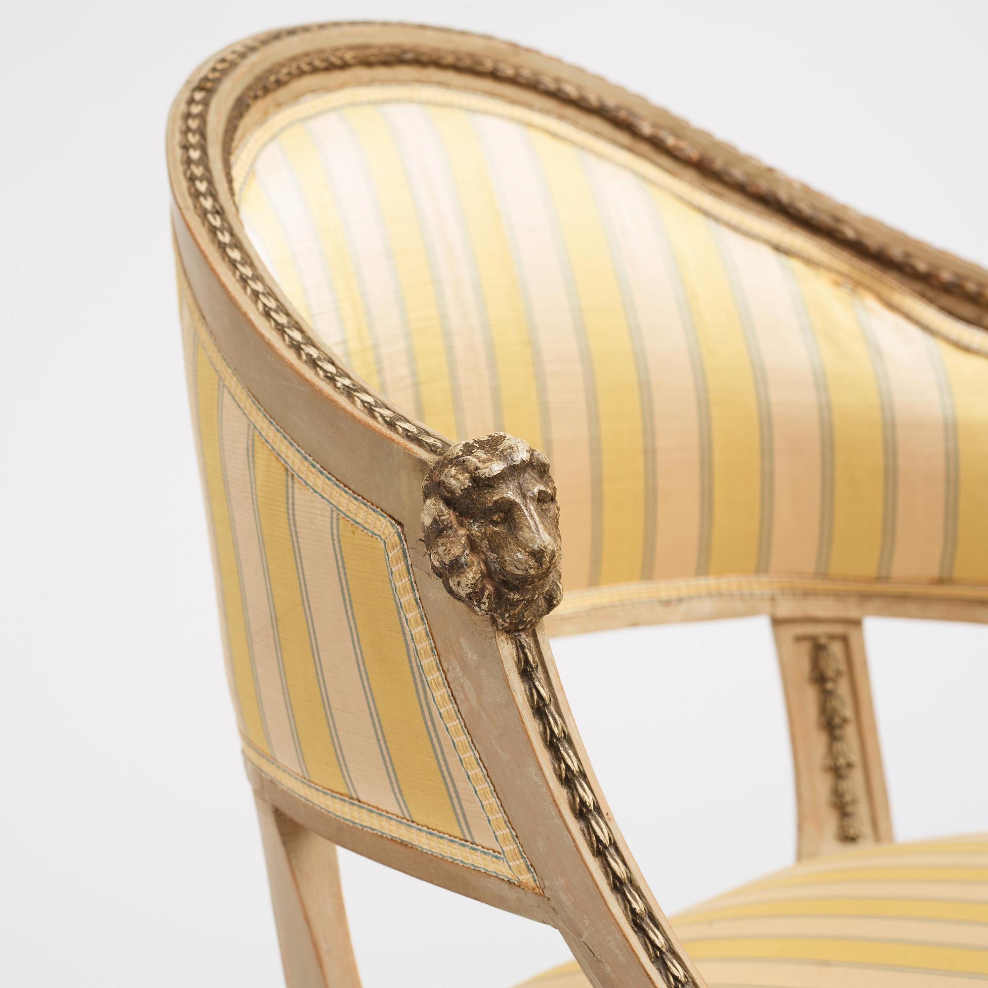 A pair of matched late Gustavian armchairs, Stockholm,  late 18th century.