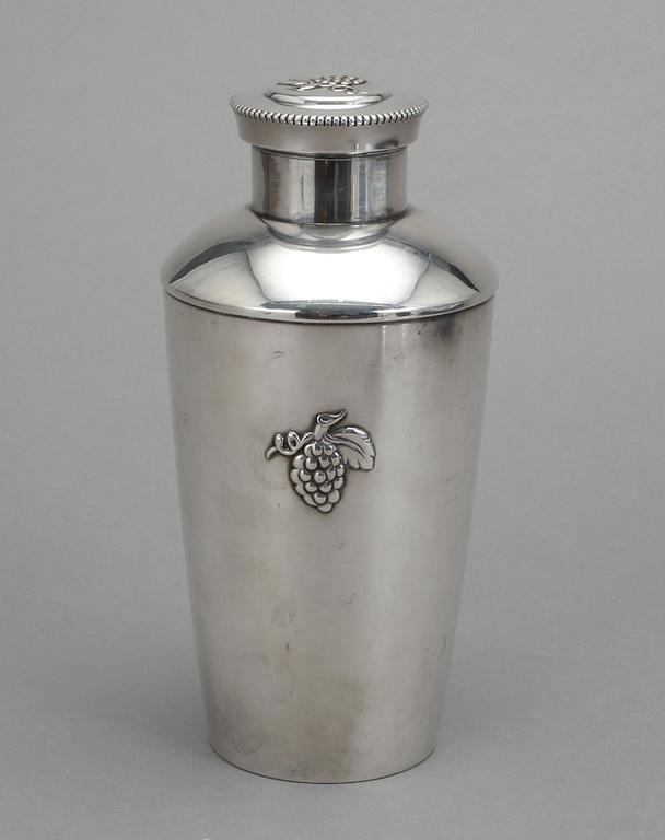 SHAKER samt COCKTAILGLAS, 1+6 st, nysilver, GAB, 1900-talets andra kvartal.