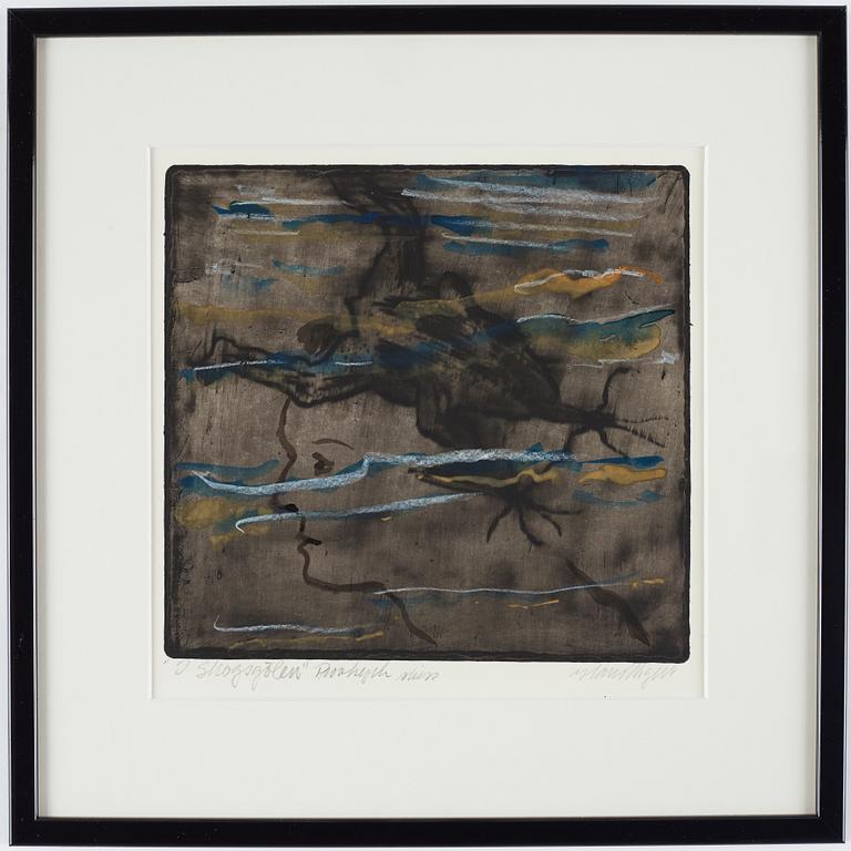 Hans Wigert, etching with watercolour, signed.