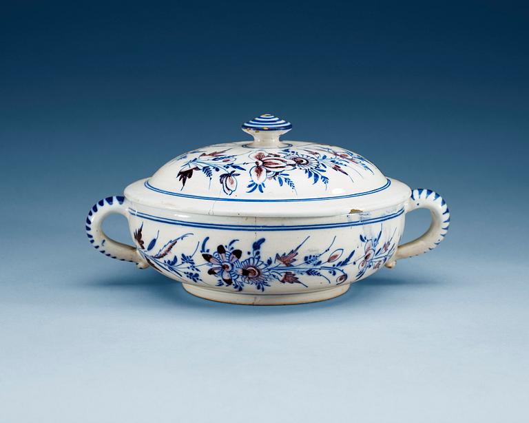 A Swedish Rörstrand faience tureen with cover, 18th Century.