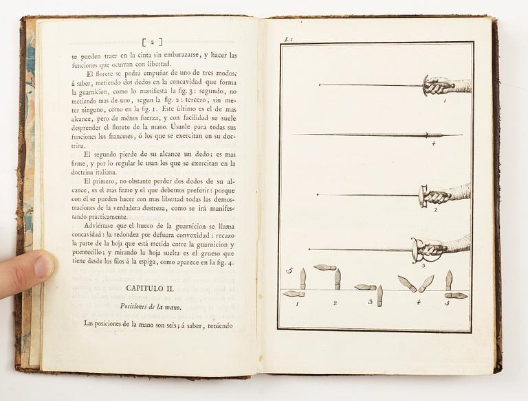 BOK, "Principios universales y reglas generales de la verdadera destreza del espadin" av Manuel A de Brea, Madrid 1805.
