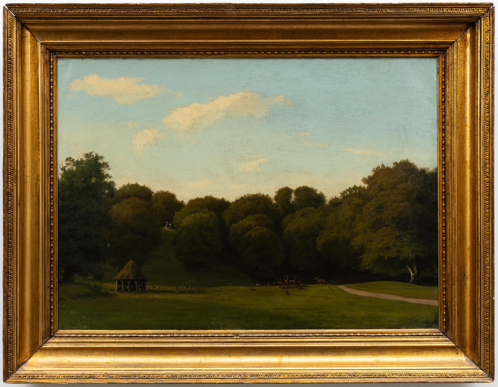 Axel Thorsen Schovelin, Park landscape with deer.