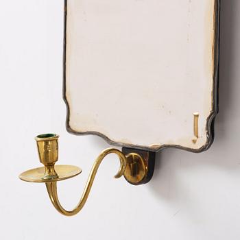 A pair of Gustavian engraved glass one-branch girandole mirrors by N. Meunier (master in Stockholm 1754-97).