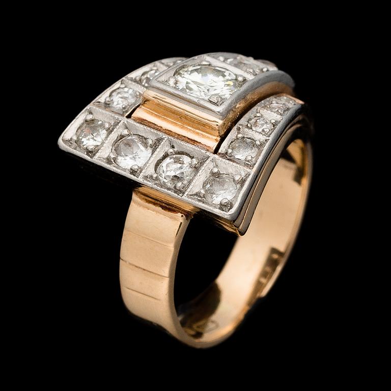 RING, briljant- och gammalslipade diamanter, 14K guld. Birger Wilhelm Nordström, Helsingfors 1953-1970.