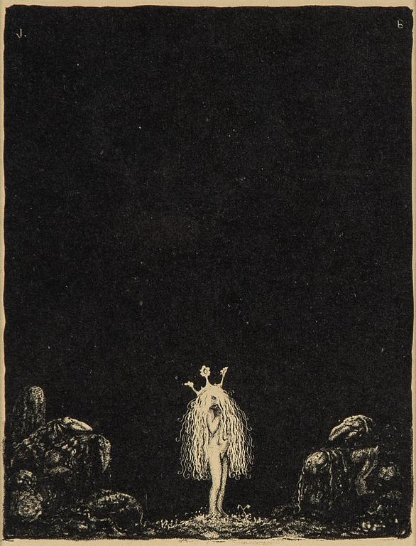 John Bauer, lithograph, from: "Troll", 1915. Signed J B in the print.