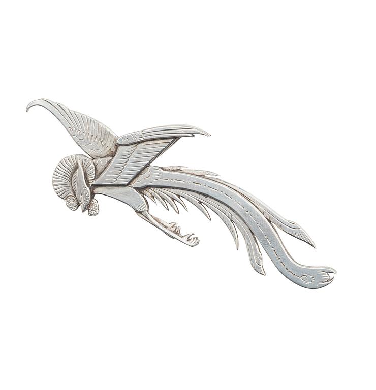 A Wiwen Nilsson sterling brooch of a bird, Lund 1956.