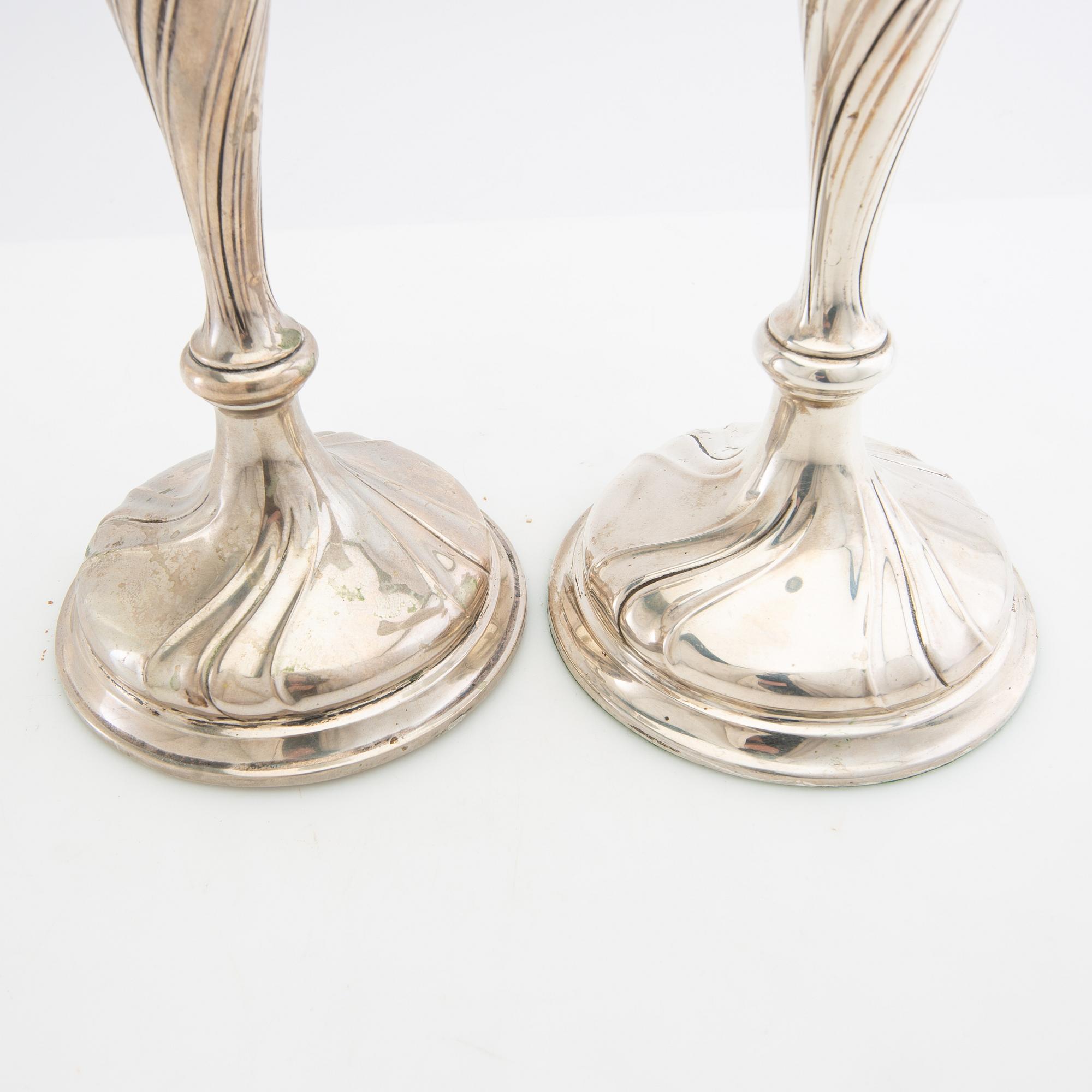 Candelsticks, a pair, silver, probably Hugo Grün, Denmark, 20th century.