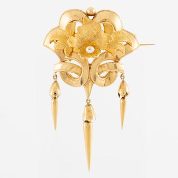 Brooch, 18K gold with pearl. 19th century.