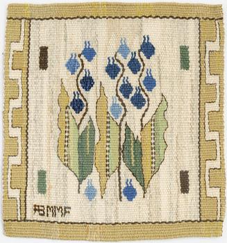 Märta Måås-Fjetterström, a textile, 'Blomlapp (Iris)', tapestry weave, c 28 x 26,5 cm, signed AB MMF.