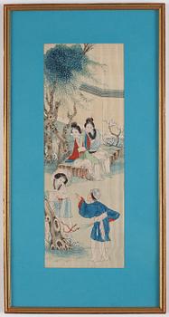 A group of seven Chinese paintings on silk by anonymous artist, Qing dynasty, 19th century.