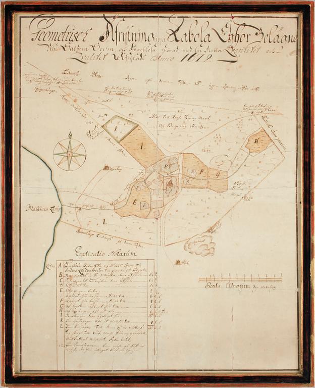 LANTMÄTERIKARTA, bläck och akvarell, dat 1672. Högantorp/Laboda, Salem socken.
