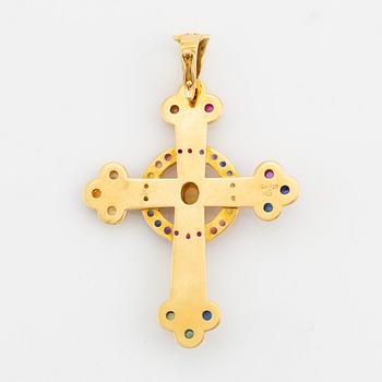 Multi coloured sapphire and ruby cross pendant.