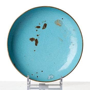 A large enamel on copper bowl, and a cover, Qing dynasty, 18th century.