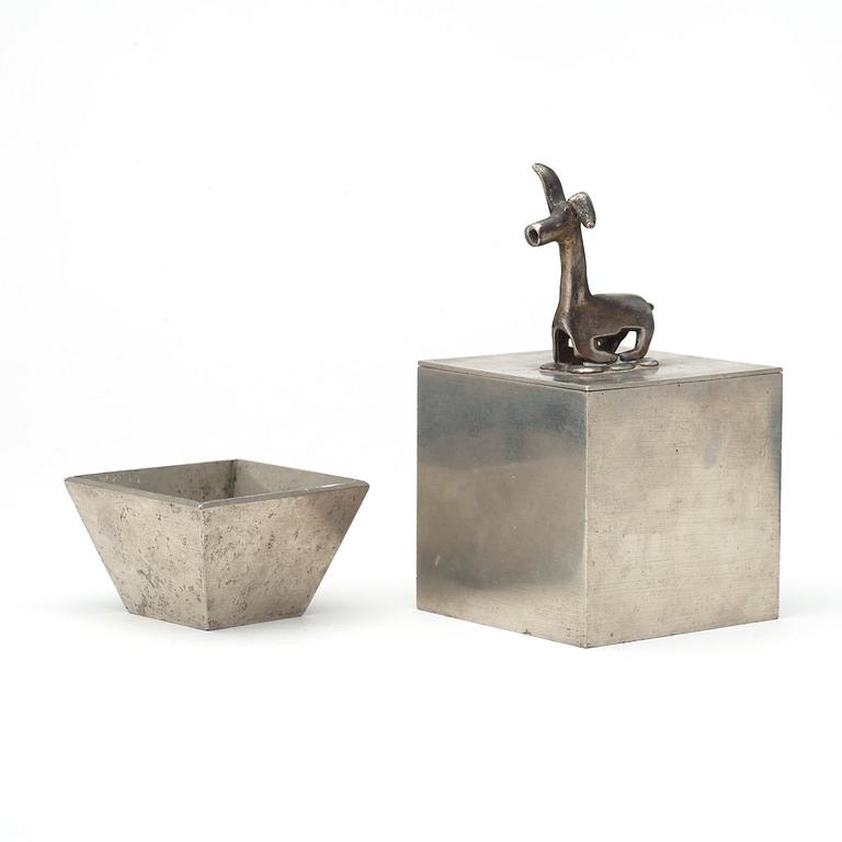 A Svenskt Tenn pewter box and a bowl.