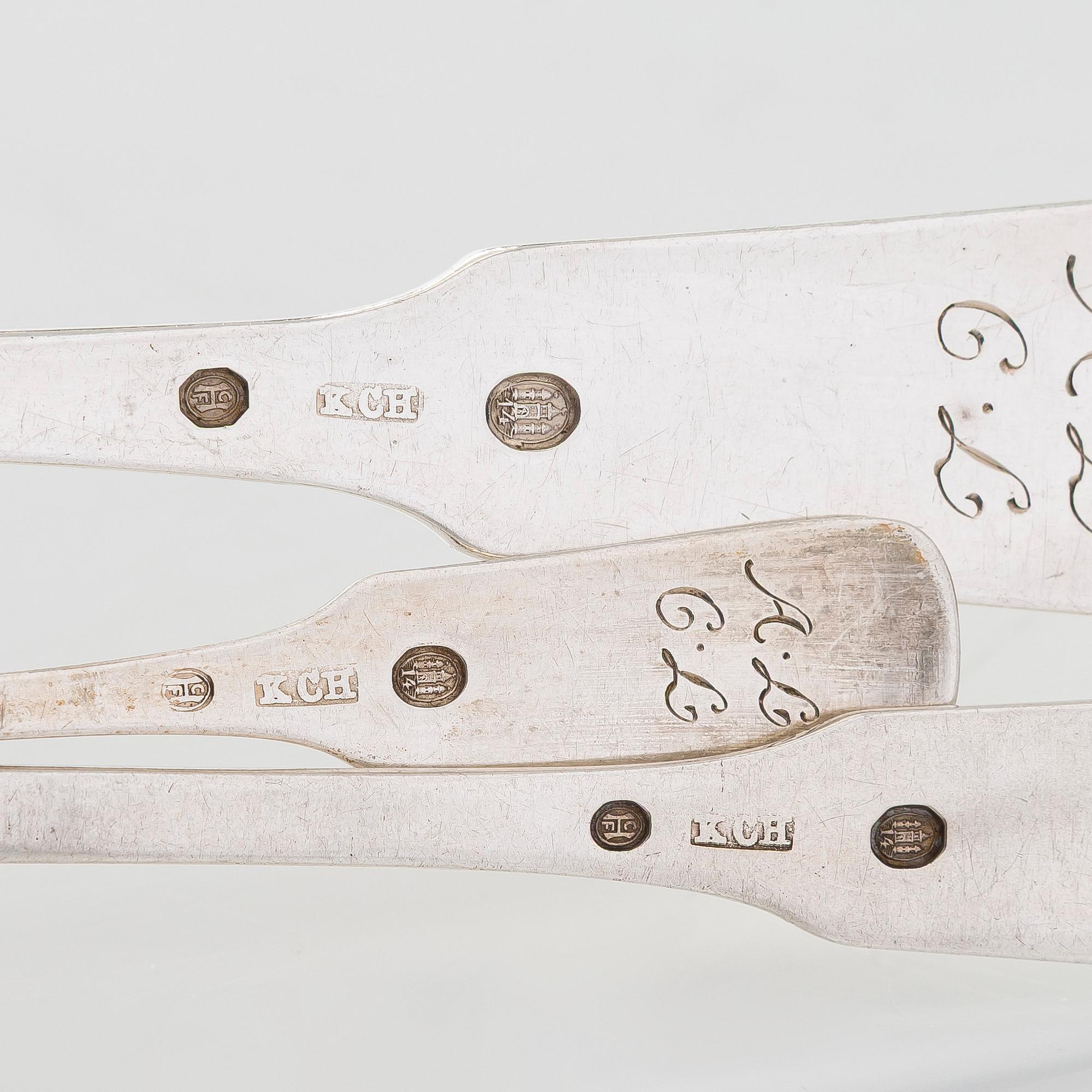 A 124-piece set of Danish silver cutlery, maker's mark of K. C. Hermann, Copenhagen,  1914-36, main part marked in 1914.
