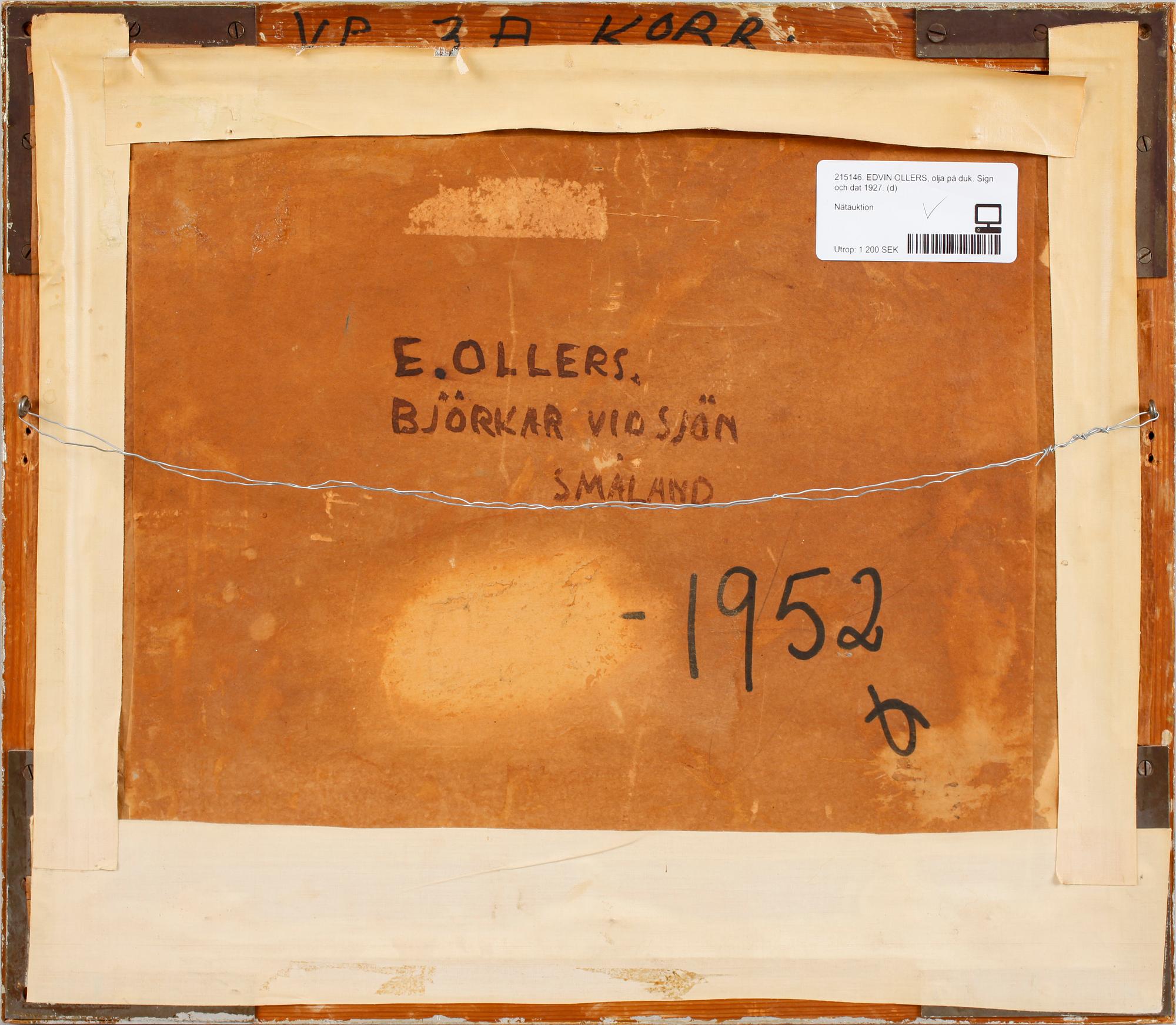 EDVIN OLLERS, olja på duk. Sign och dat 1927.