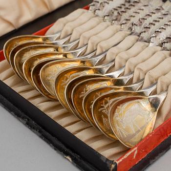 KAFFESKEDAR, 12 st, silver, Forslunds, Boden 1940, s k Lappsilver. Vikt ca 180 gram.