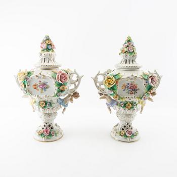 Potpourri urns 2 pcs Louis XV style Sitzendorf Germany first half of the 20th century porcelain.