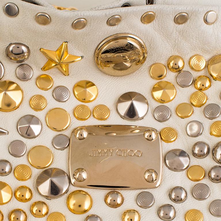 A white leather bag from Jimmy Choo.