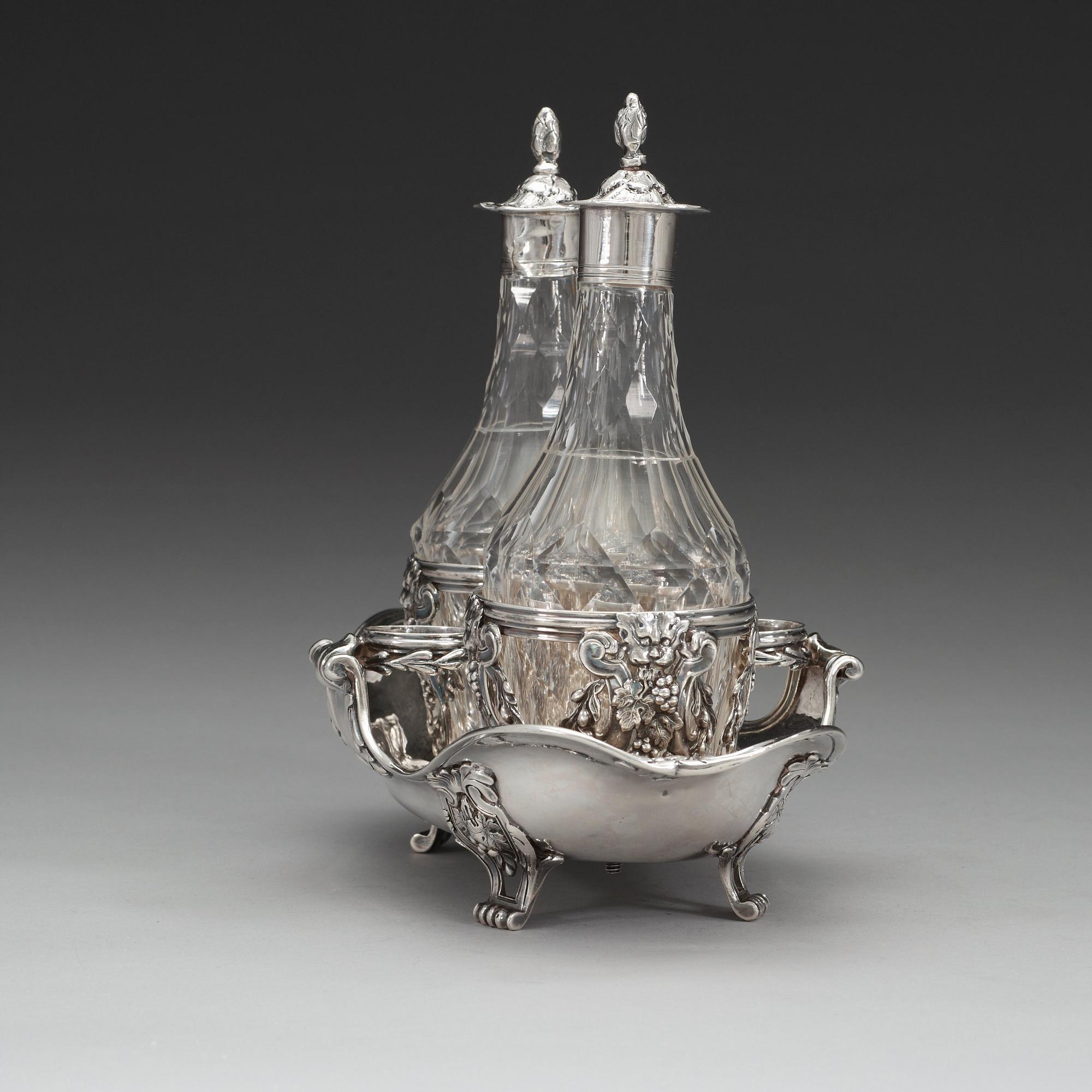 A French 18th century silver cruet-set, marks of Joseph Bouillerot, Paris 1775.