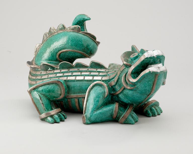 A Wilhelm Kåge stoneware dragon's mam, Gustavsberg 1939.