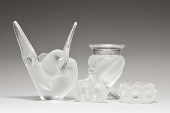 VASER, 2 st, SKÅL och FLAKONG, glas, Lalique.