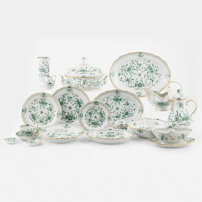 An 83-piece 'Indische Malerei Grün' dinner and coffee porcelain service, Miessen, 20th Century.