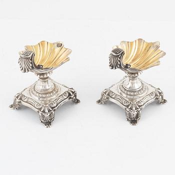 A Swedish pair of salt cellars, parcel-gilt silver, marks of Gustaf Theodor Folcker, Stockholm 1842.