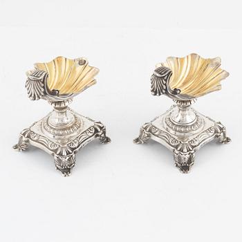 A Swedish pair of salt cellars, parcel-gilt silver, marks of Gustaf Theodor Folcker, Stockholm 1842.