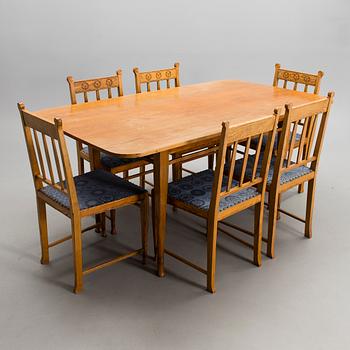 YRJÖ BLOMSTEDT, TABLE AND SIX CHAIRS. Designed by Yrjö Blomstedt, 1902.