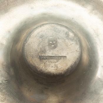 Candle holders, two pieces of pewter, 1850s.