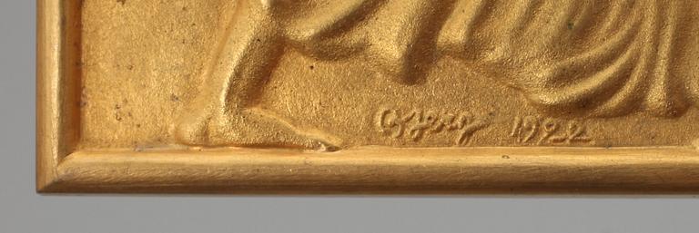 JOHANNES C. BJERG, väggrelief, brons, sign o dat 1922 i godset.