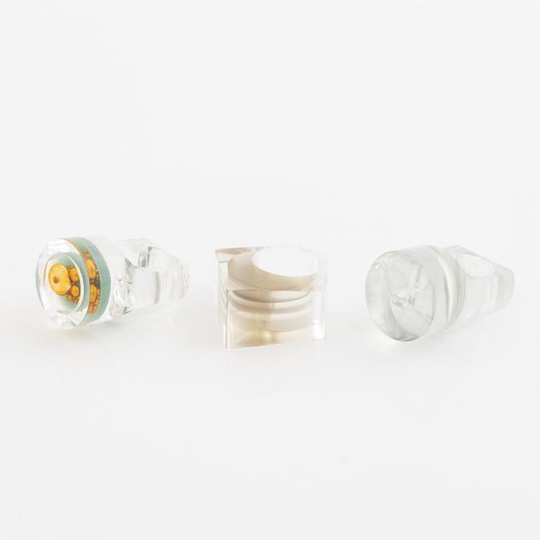 Siv Lagerström, three acrylic rings, 1970s.