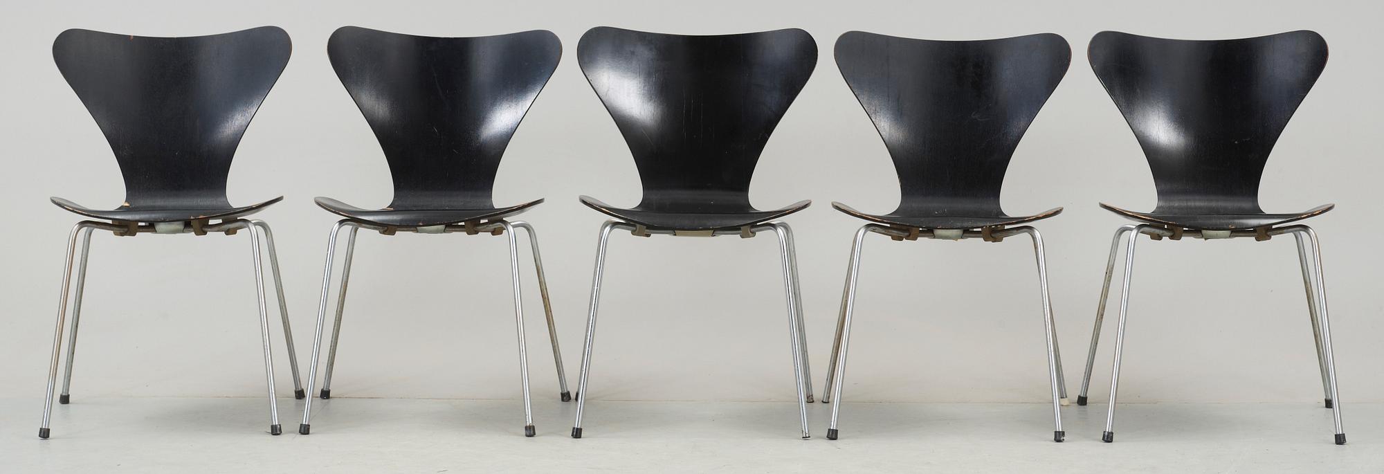 STOLAR, 5 st, "Sjuan", Arne Jacobsen, Fritz Hansen, 1960-70-tal.