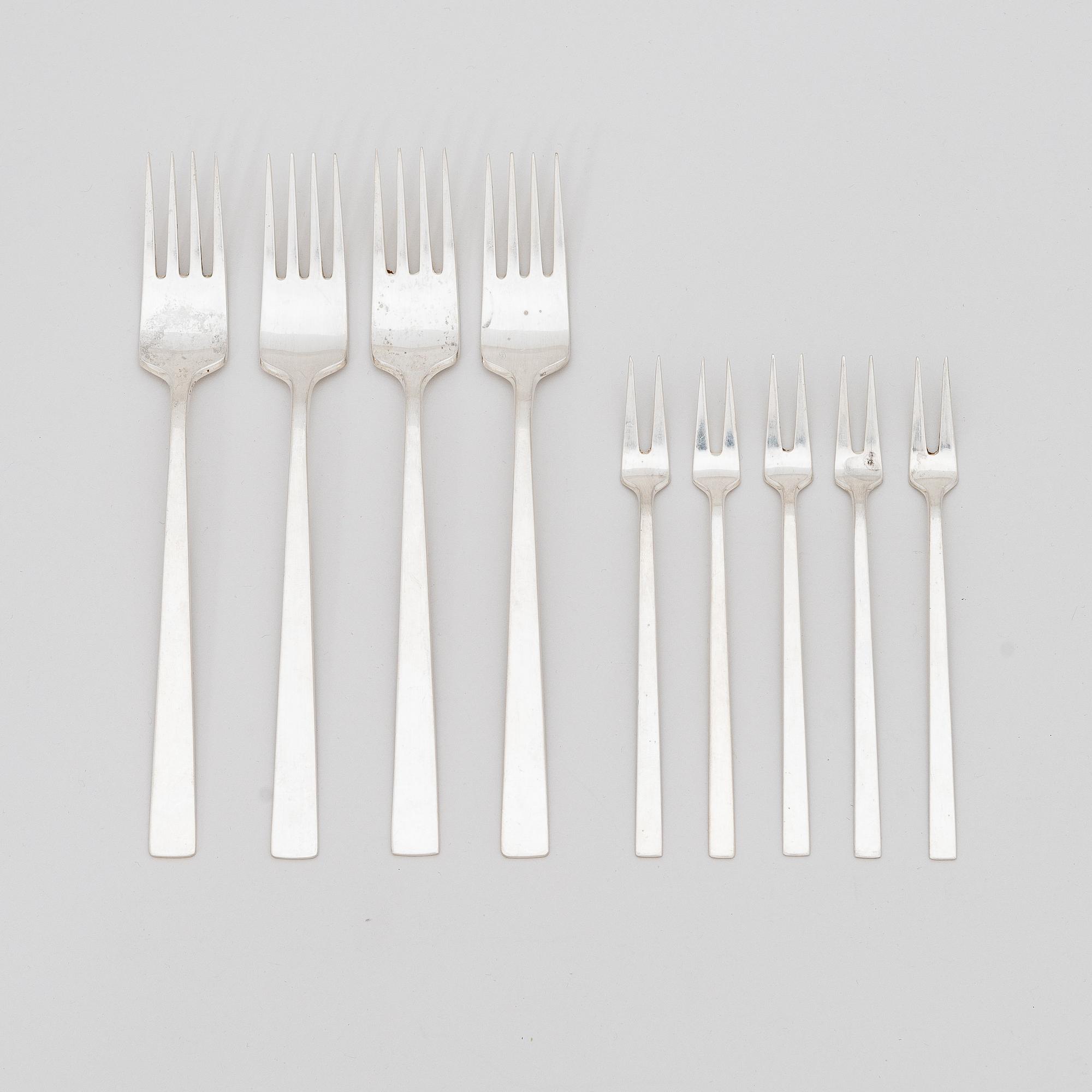 Bertel Gardberg, a 110-piece set of "Birgitta" silver cutlery, marked BG, Hopeatehdas oy, Helsinki 1956-65.