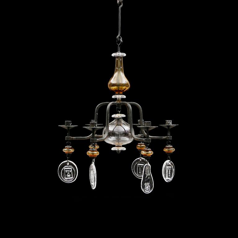 LJUSKRONA, glas och smide, Erik Höglund, 1900-talets andra hälft. Höjd ca 60 cm.