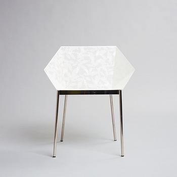 Claesson Koivisto Rune, a "Sfera Chair", ed. 7/8, Sfera Japan, 2004. Laser engraved hole leaf pattern in white lacquered stainl...